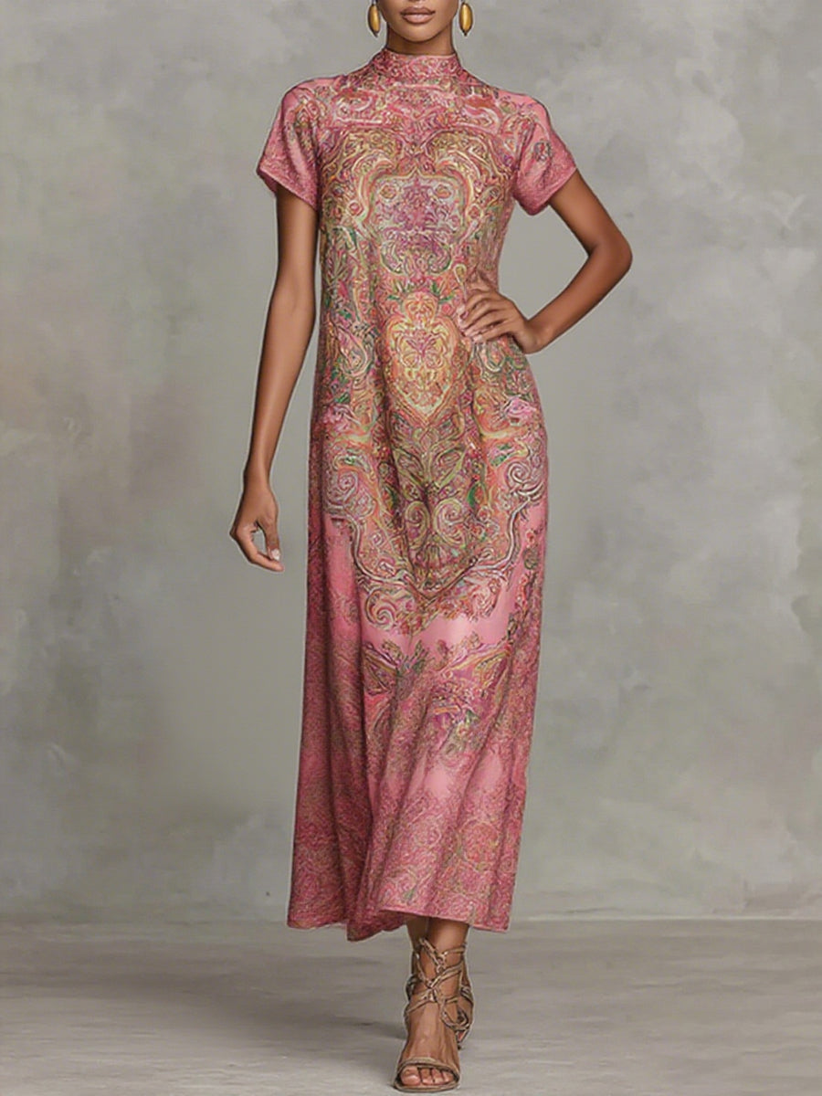 Colette | Loose Fit Mock Neck Short Sleeve Maxi Dress