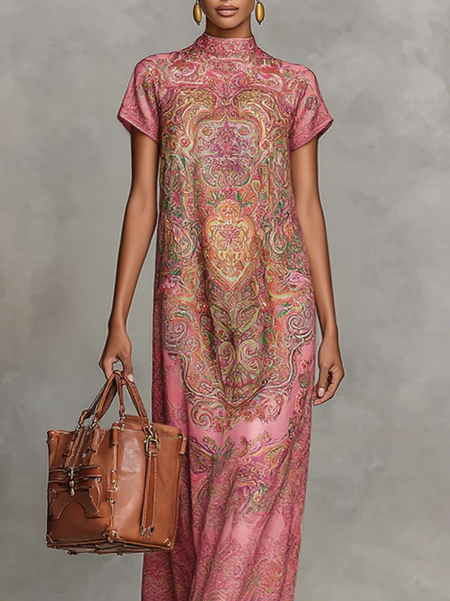 Colette | Loose Fit Mock Neck Short Sleeve Maxi Dress
