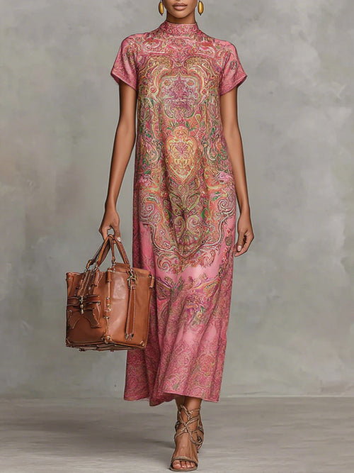 Colette | Loose Fit Mock Neck Short Sleeve Maxi Dress