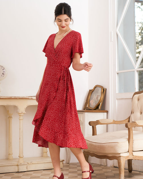 Cordelia | High Waist Ruffle Trim Wrap Dress