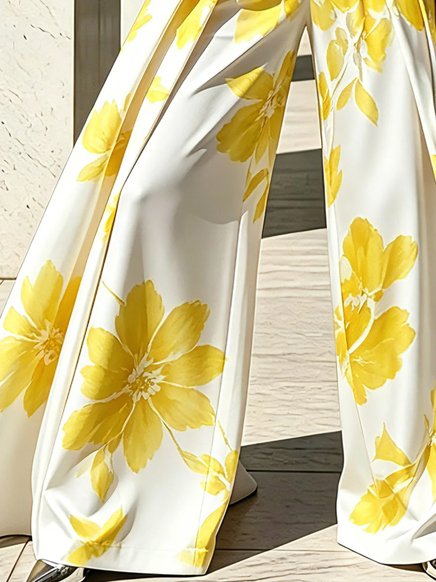 Cordelia | High Waisted Wide Leg Pleated Flower Print Pants