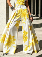 Cordelia | High Waisted Wide Leg Pleated Flower Print Pants