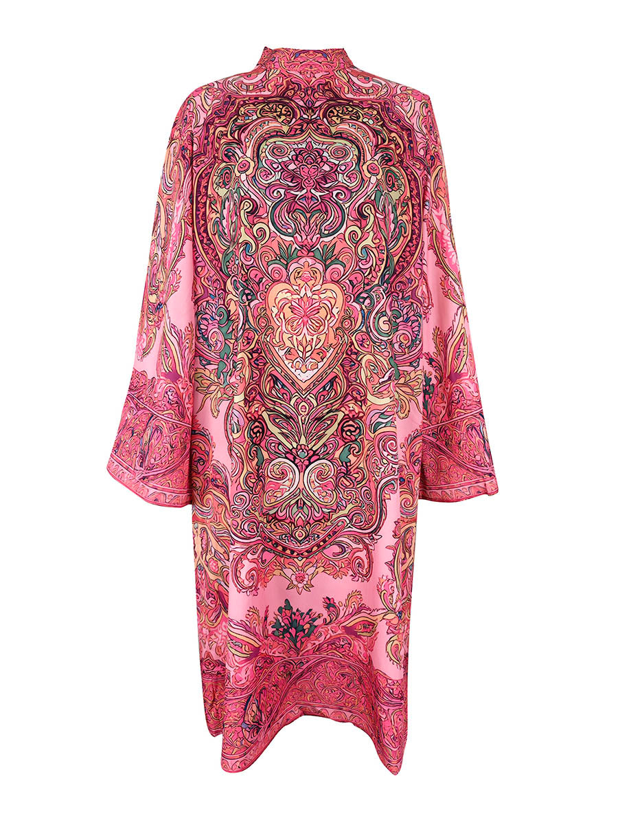 Daphne | Loose Fit Long Sleeve Printed Mock Neck Midi Dress