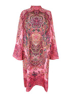 Daphne | Loose Fit Long Sleeve Printed Mock Neck Midi Dress