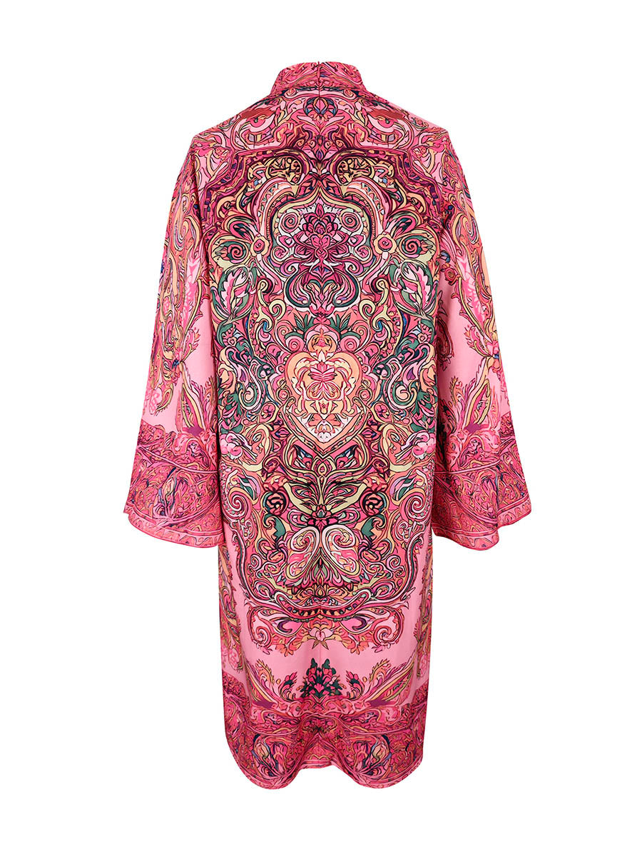 Daphne | Loose Fit Long Sleeve Printed Mock Neck Midi Dress