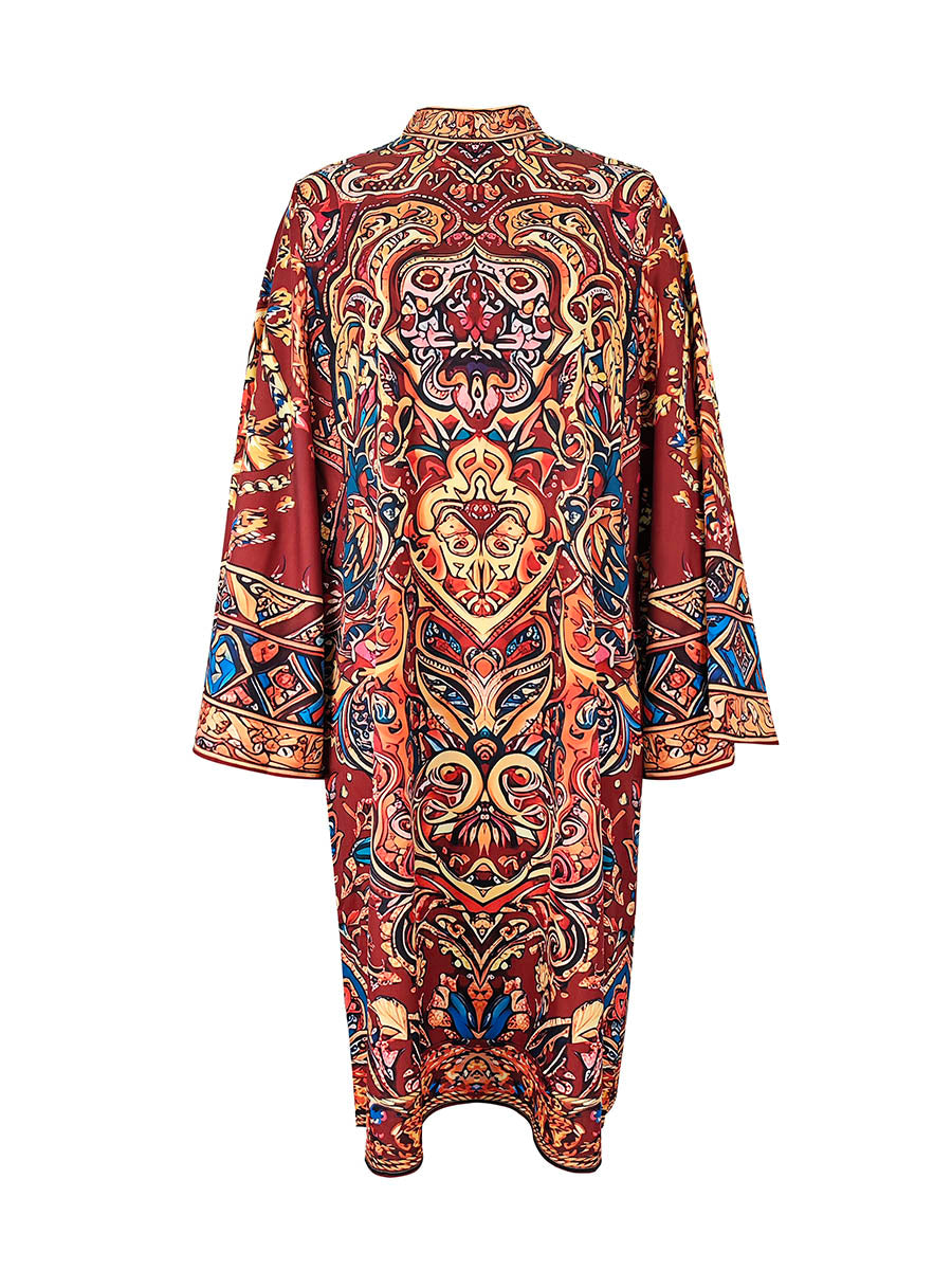 Daphne | Loose Fit Long Sleeve Printed Mock Neck Midi Dress