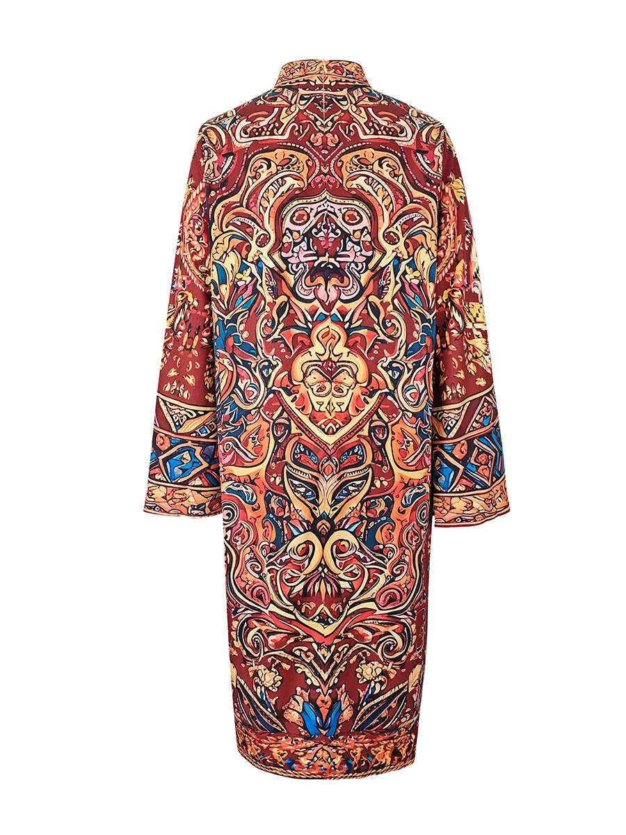 Daphne | Loose Fit Long Sleeve Printed Mock Neck Midi Dress