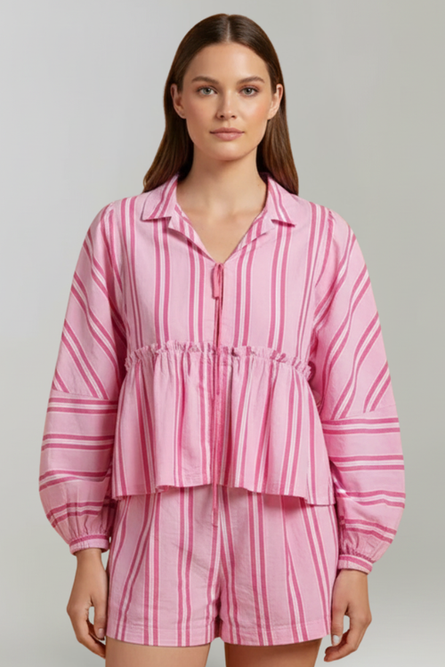 Daria | Relaxed Fit Striped Long Sleeve Shorts Set