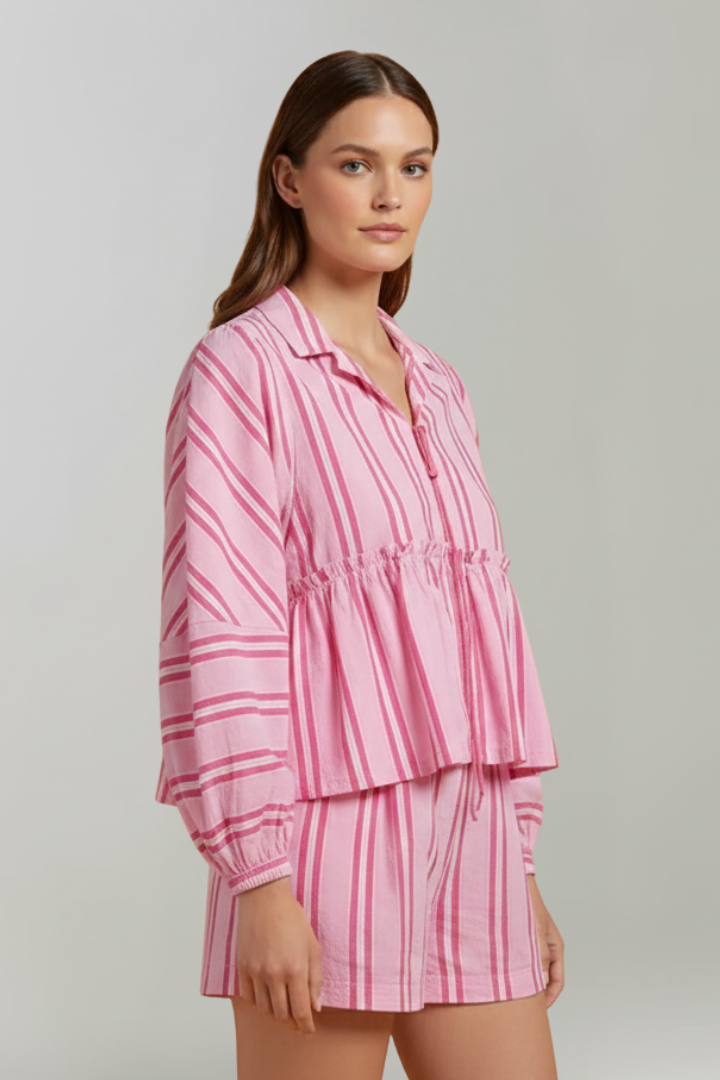 Daria | Relaxed Fit Striped Long Sleeve Shorts Set