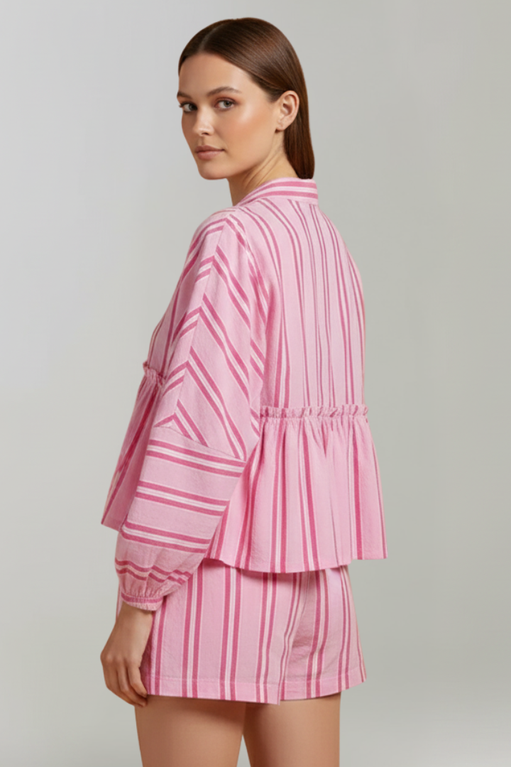 Daria | Relaxed Fit Striped Long Sleeve Shorts Set