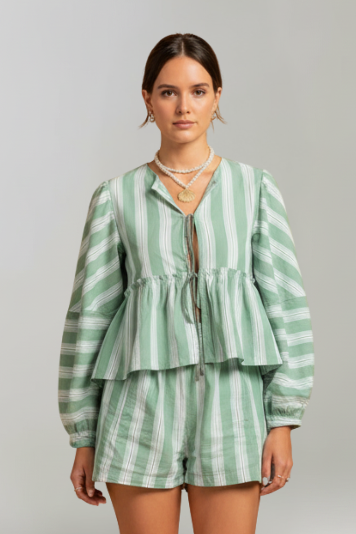 Daria | Relaxed Fit Striped Long Sleeve Shorts Set