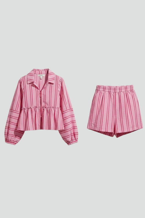 Daria | Relaxed Fit Striped Long Sleeve Shorts Set