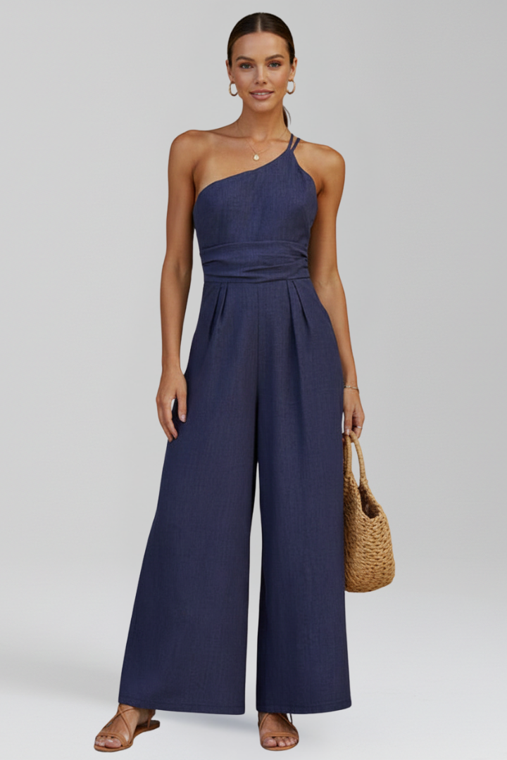 Demetria | Asymmetrical One-Shoulder Wide-Leg Jumpsuit