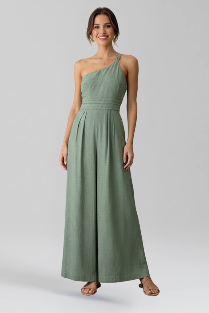 Demetria | Asymmetrical One-Shoulder Wide-Leg Jumpsuit