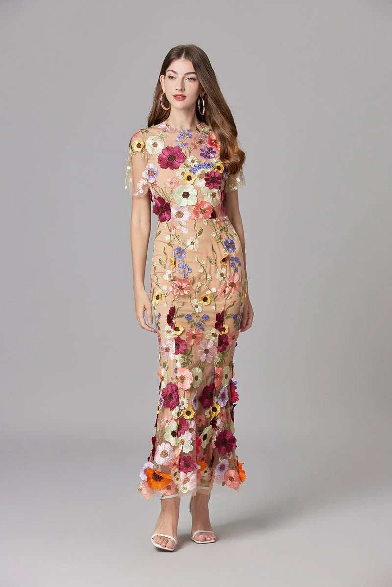 Diana | Sleeveless Floral Applique Maxi Dress
