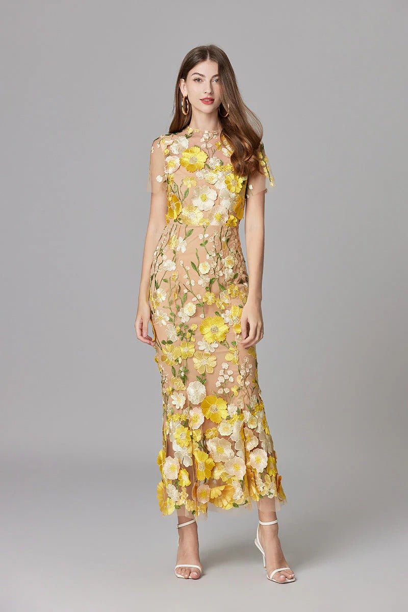 Diana | Sleeveless Floral Applique Maxi Dress