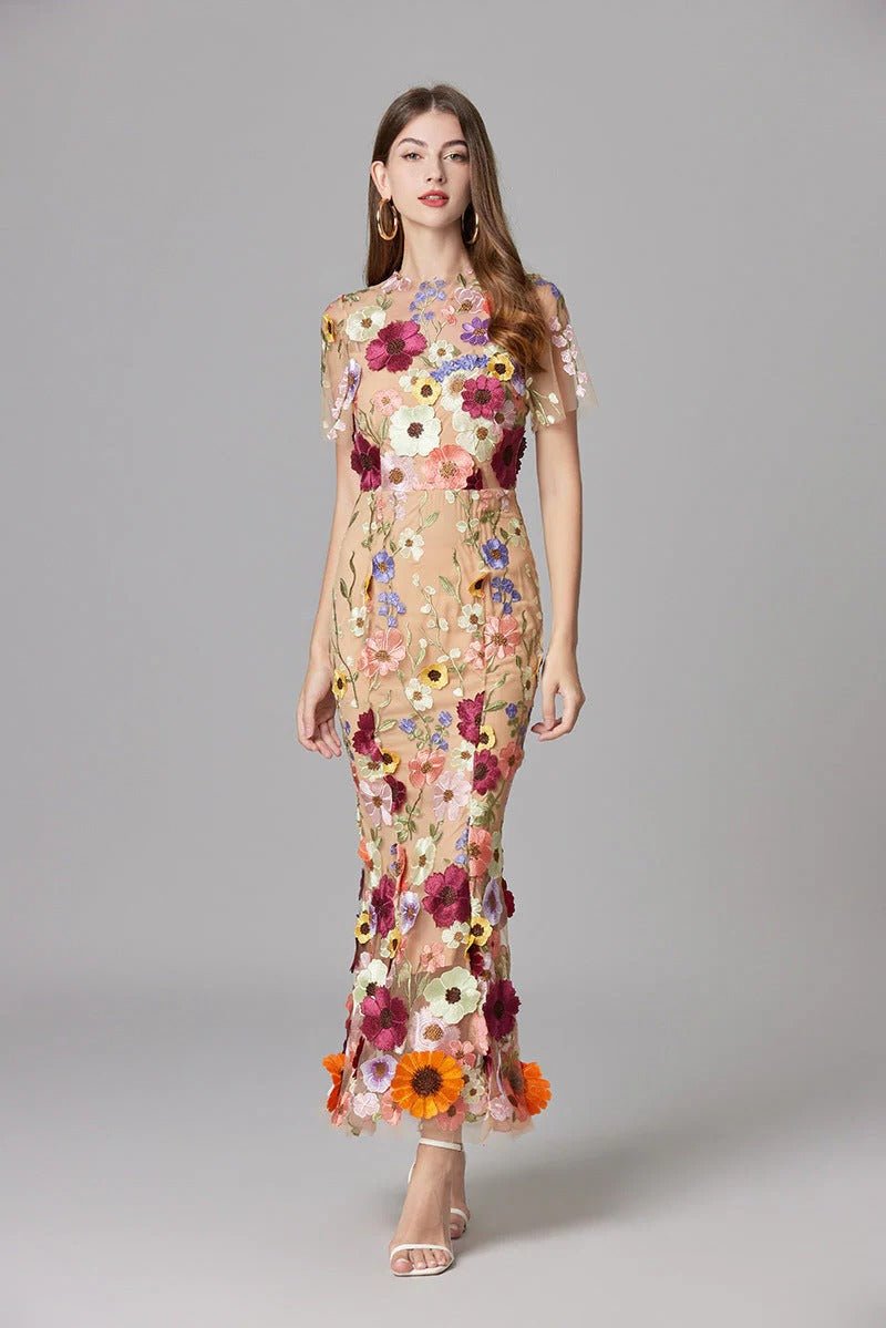 Diana | Sleeveless Floral Applique Maxi Dress