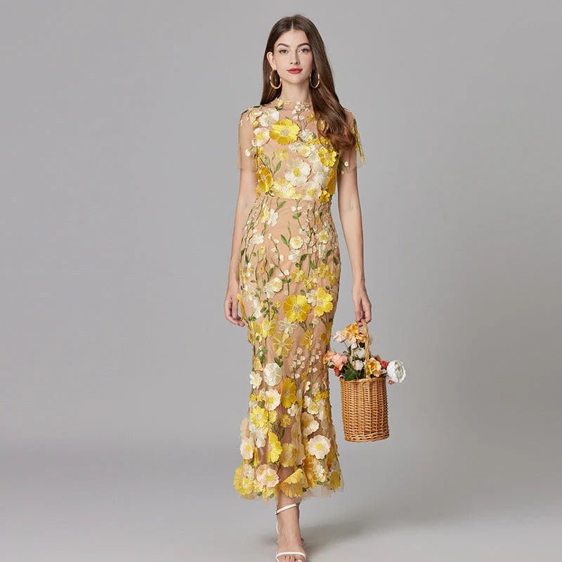 Diana | Sleeveless Floral Applique Maxi Dress