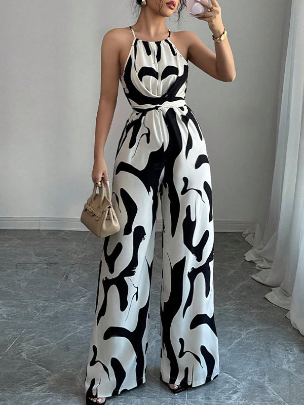 Dominique | Loose Fit Sleeveless Pleated Spaghetti-Neck Jumpsuit