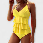 Dominique | Tiered Ruffle V-Neck Swimsuit