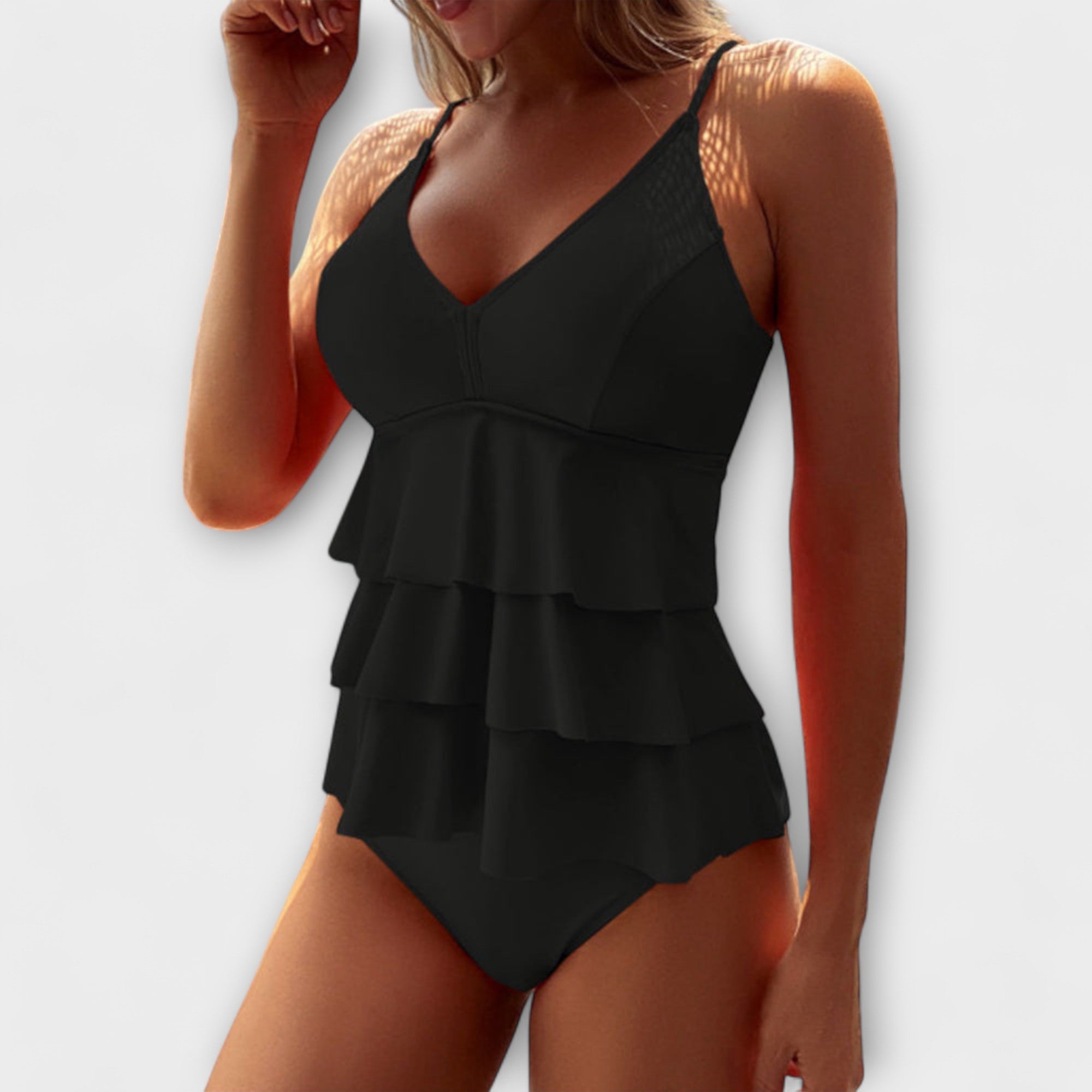 Dominique | Tiered Ruffle V-Neck Swimsuit