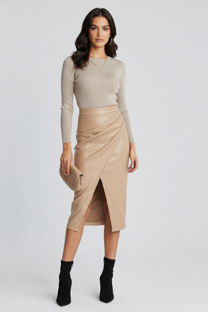 Eliana | Pleated Midi Skirt with Front Split