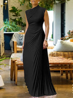 Estelle | High Waist Sleeveless Asymmetric Pleated Maxi Dress