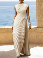 Estelle | High Waist Sleeveless Asymmetric Pleated Maxi Dress