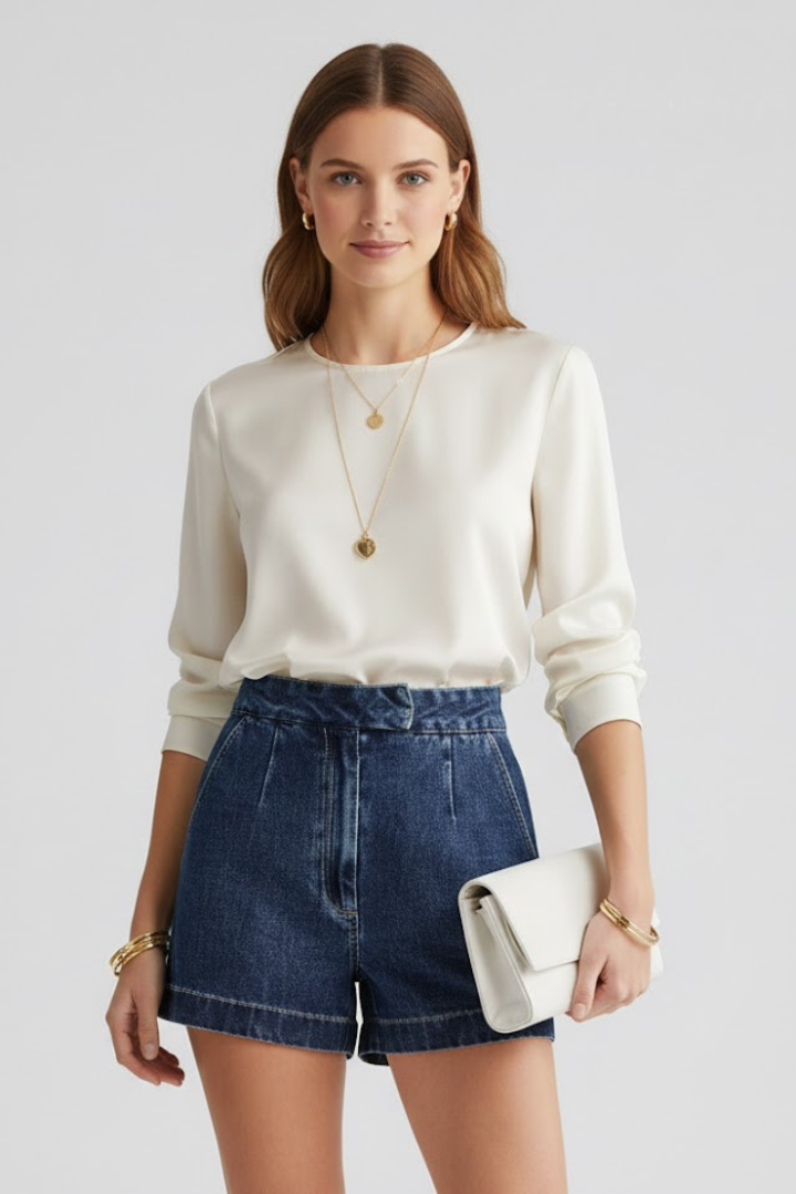 Fernanda | High Waist Rolled Hem Shorts