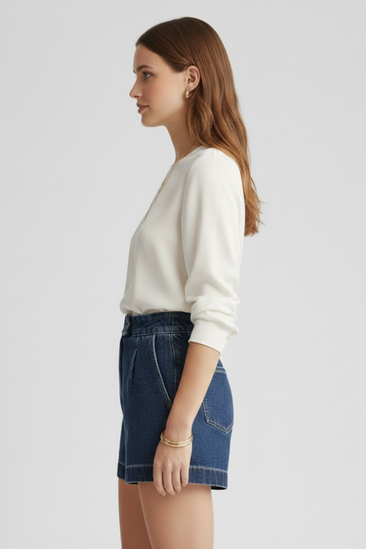 Fernanda | High Waist Rolled Hem Shorts