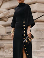 Fiona | Loose Fit Puff Sleeve Mock Neck Maxi Dress