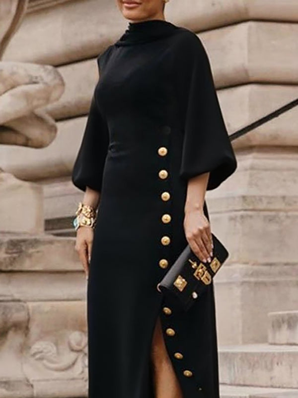Fiona | Loose Fit Puff Sleeve Mock Neck Maxi Dress