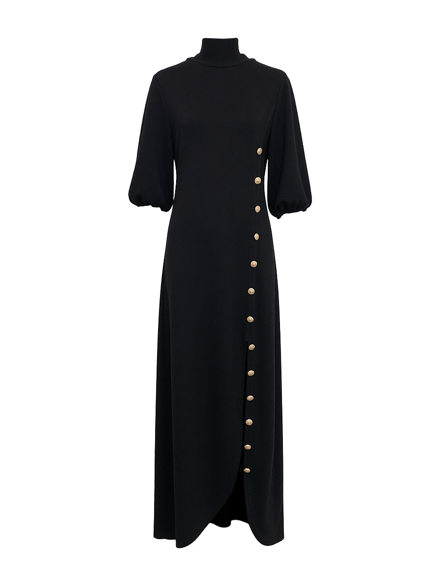 Fiona | Loose Fit Puff Sleeve Mock Neck Maxi Dress