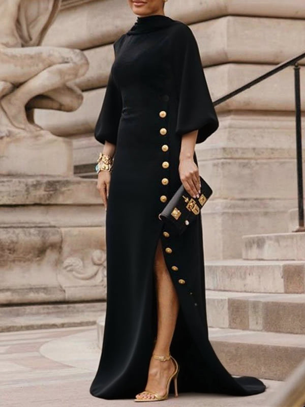 Fiona | Loose Fit Puff Sleeve Mock Neck Maxi Dress