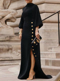 Fiona | Loose Fit Puff Sleeve Mock Neck Maxi Dress