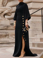 Fiona | Loose Fit Puff Sleeve Mock Neck Maxi Dress