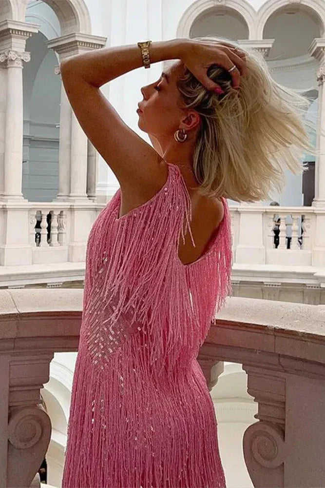 Flora | Fitted Mini Dress with Fringe Detail