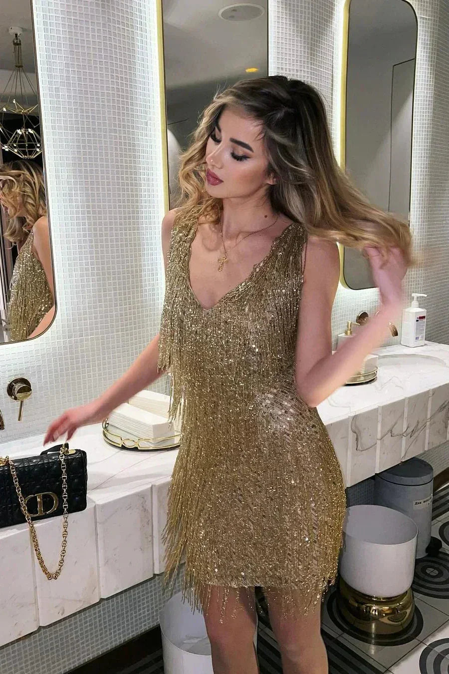 Flora | Fitted Mini Dress with Fringe Detail