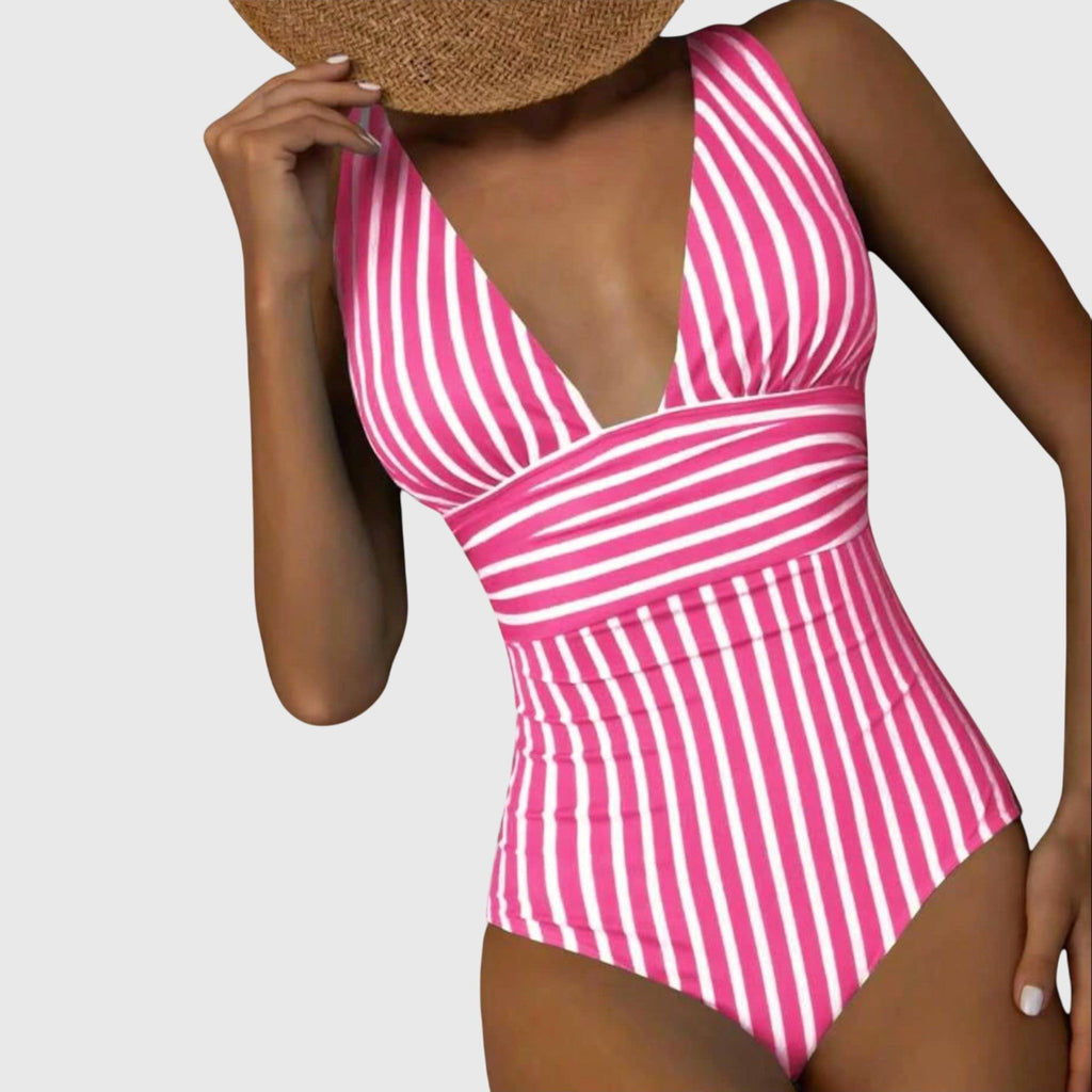 Freya | V-Neck Striped One-Piece Swimsuit