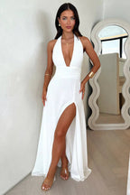 Gemma | Halter Neck Maxi Dress With Side Slit