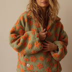 Genevieve | Oversized Floral Teddy Fleece Half-Zip Jumper