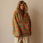 Genevieve | Oversized Floral Teddy Fleece Half-Zip Jumper