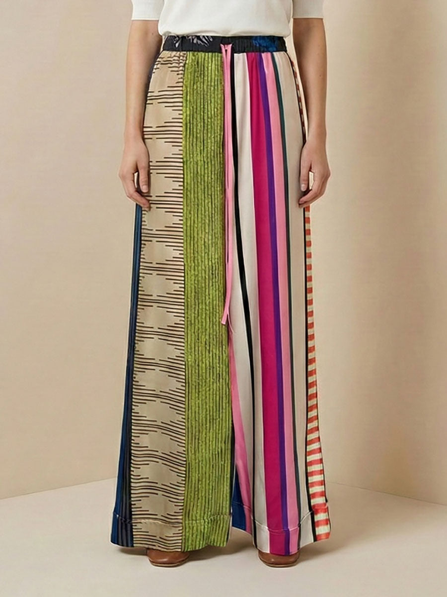 Gloria | Loose Fit Wide Leg Striped Drawstring Pants