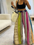 Gloria | Loose Fit Wide Leg Striped Drawstring Pants