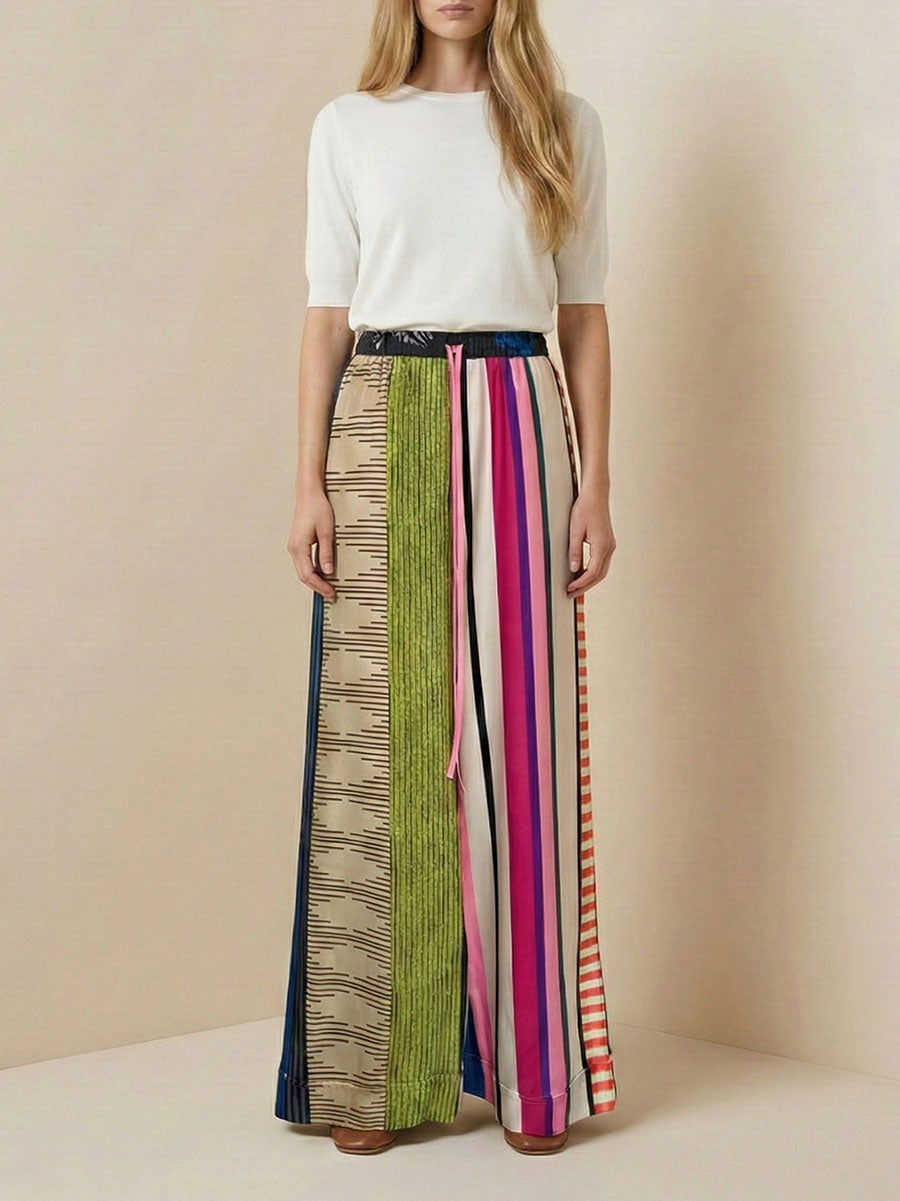 Gloria | Loose Fit Wide Leg Striped Drawstring Pants