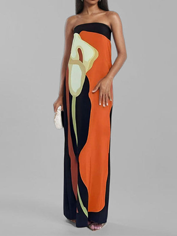 Greer | Loose Fit Printed Split-Joint Tube Maxi Dress