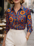 Hannah | Long Sleeve Buttoned Lapel Flower Print Blouse