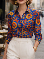 Hannah | Long Sleeve Buttoned Lapel Flower Print Blouse