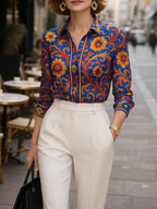 Hannah | Long Sleeve Buttoned Lapel Flower Print Blouse