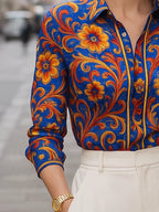 Hannah | Long Sleeve Buttoned Lapel Flower Print Blouse